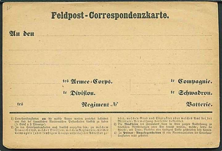 Feldpost-Correspondanzkarte. Ubrugt feltpostkort fra den tysk-franske krig 1870-1871.