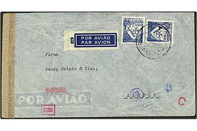 1,75 escudos på luftpost brev fra Porto, Portugal, d. 5.3.1943 til Tyskland. Tysk censur.