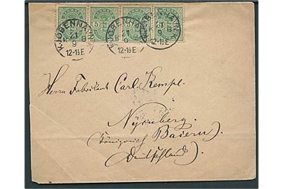 5 øre Våben (4) på brev fra Kjøbenhavn d. 21.9.1893 til Nürnberg, Tyskland.
