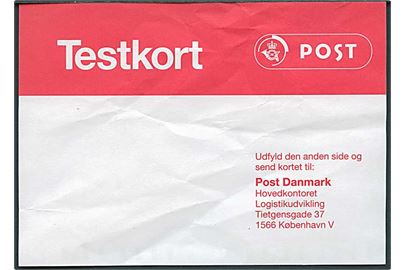 Post Danmark Testkort for kvalitetstest af pakkeforsendelse.