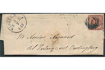 4 sk. 1858 udg. på brev annulleret med nr.stempel 1 og sidestemplet antiqua Kiøbenhavn d. 3.3.18xx til Iseling ved Vordingborg.