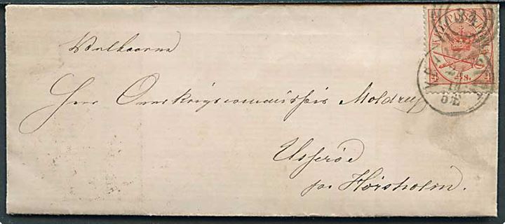 4 sk. Krone/Scepter på brev annulleret med kombineret nr.stempel 34/Kbh.JB.PST.PC. d. 24.11.1869 til Usserød pr. Hørsholm.