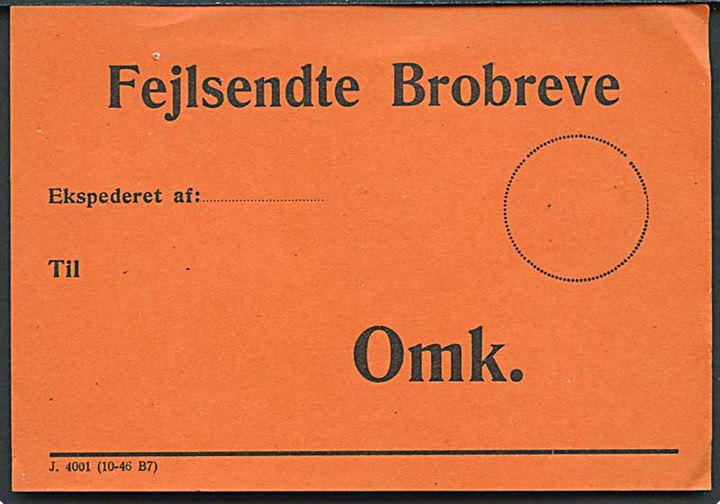 Brevbundt vignet Fejlsendte Brobreve til København Omk. Formular J.4001 (10-46 B7).