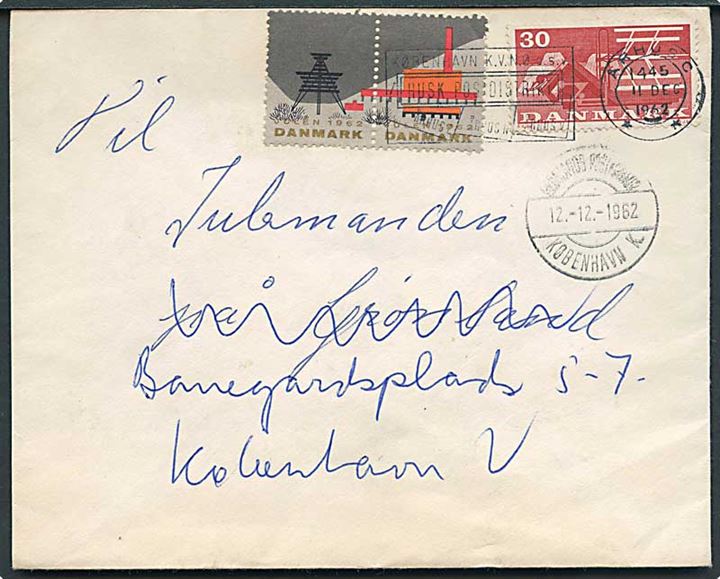 30 øre Landbrug og Julemærke 1962 i parstykke på brev fra Århus d. 11.12.1962 til Julemanden, Grønland - omadr. til København og stemplet Grønlands Postkontor København K. d. 12.12.1962.