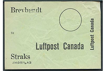 Brevbundt vignet J14 (3-70 1/25 A2) Luftpost Canada.