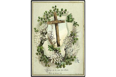 1886 Kartonkort (12 x 8): Kors og blomster.