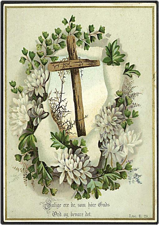 1886 Kartonkort (12 x 8): Kors og blomster.