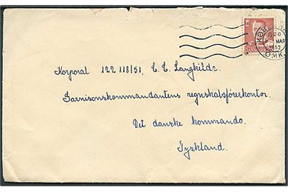 25 øre Fr. IX på brev fra København d. 6.3.1952 til korporal ved Det danske Kommando i Tyskland. 