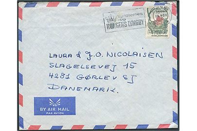 90 øre Landsdels udg. på luftpostbrev fra Mission Medicale Danoise au Zaire c/o Røde Kors stemplet Lyngby d. 18.11.1974 til Gørlev Sj. 