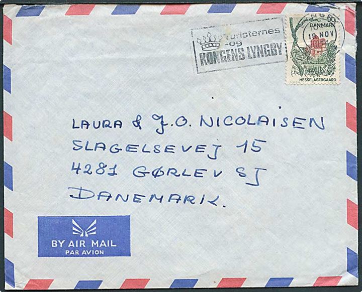90 øre Landsdels udg. på luftpostbrev fra Mission Medicale Danoise au Zaire c/o Røde Kors stemplet Lyngby d. 18.11.1974 til Gørlev Sj. 