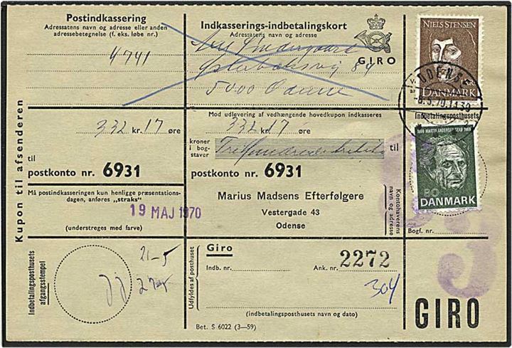 1,80 kr. porto på indbetalingskort fra Odense d. 8.5.1970.