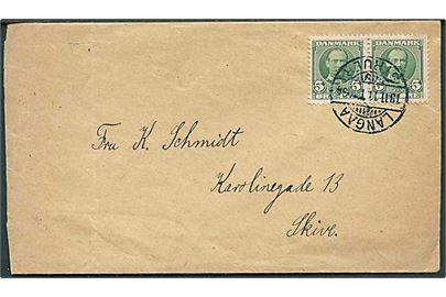 5 øre Fr. VIII i parstykke på brev annulleret med bureaustempel Langaa - Struer d. 19.11.1911 til Skive.