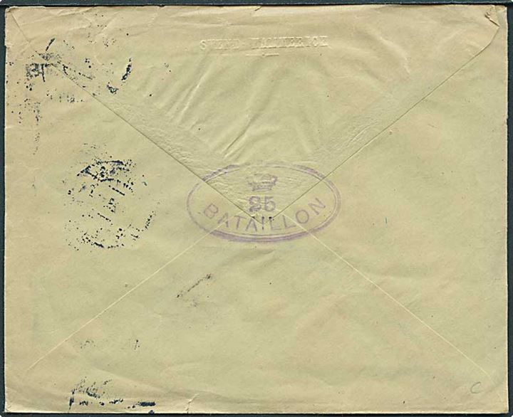 15 øre Karavel på brev fra 25 Bataillon i Aalborg d. 18.1.1928 til København. Ank.stemplet Kjøbenhavn Ø d. 20.1.1917 (fejlindstillet stempel).