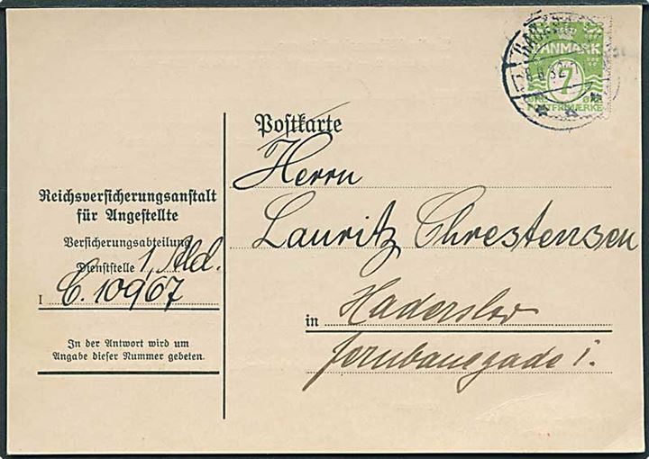 7 øre Bølgelinie på lokalt tryksags-brevkort i Haderslev d. 8.6.1932.