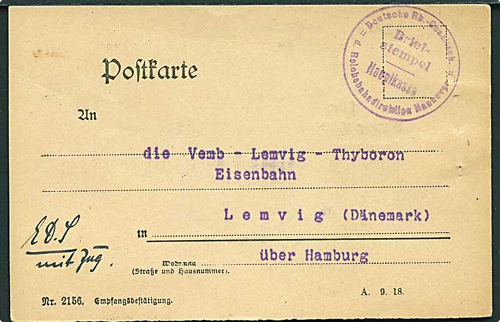 Ufrankeret tysk jernbanesag E.D.S. mit Zug med briefstempel Deutsche Rb.-Gesellsch. * Reichbahndirektion Hannover * d. 15.5.1937 til Vemb-Lemvig-Tyborøn Jernbane i Lemvig, Danmark.