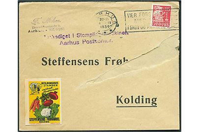 15 øre Karavel på brev fra Aarhus d. 4.4.1939 til Kolding. Stemplet: Beskadiget i Stemplingsmaskinen / Aarhus Postkontor.
