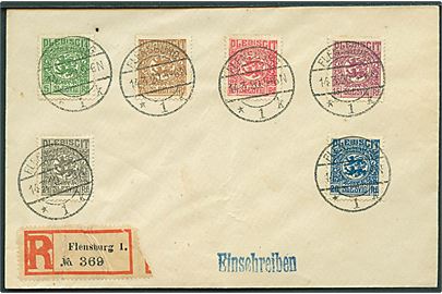 2½ pfg. til 20 pfg. Fælles udg. på uadresseret anbefalet brev stemplet Flensburg d. 14.3.1920.