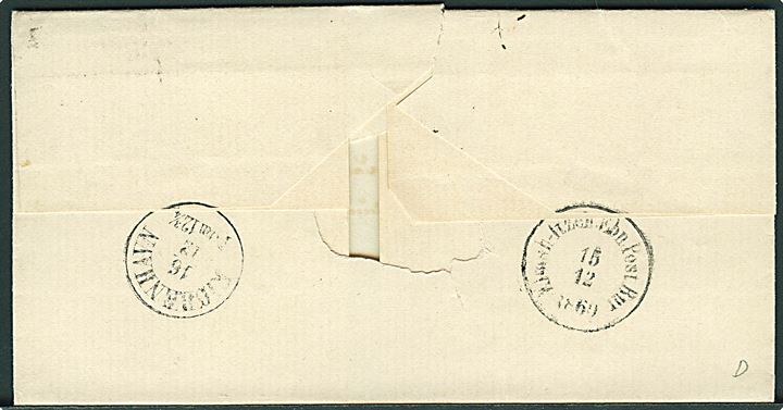 1860. Ufrankeret tjenestebrev fra Heide d. 14.12.1860 via Elmsh.-Itzeh. Ebn.Post.Bur. til Kjøbenhavn.