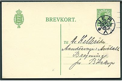 5 øre Chr. X helsagsbrevkort dateret d. 26.11.1915 annulleret med stjernestempel JERLEV til Brejning pr. Børkop.