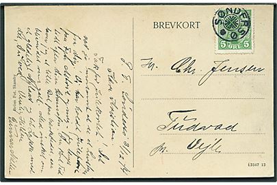 5 øre Chr. X på brevkort dateret d. 31.12.1914 annulleret med stjernestempel SØNDERSØ til Tudevad pr. Vejle.