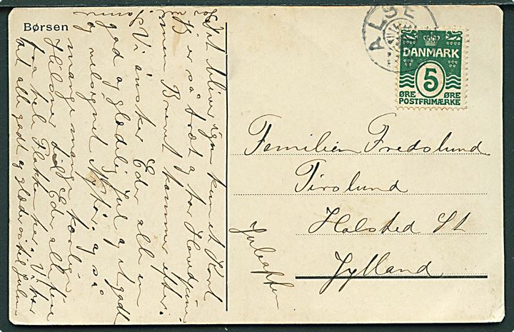 5 øre Bølgelinie på udateret brevkort annulleret med stjernestempel VAALSE til Holsted St.