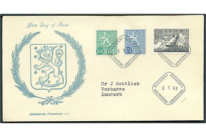 Dagligmærker på 2 fortrykte FDC'er stemplet Helsinki d. 2.1.1963 til Vorbasse, Danmark. AFA: 250