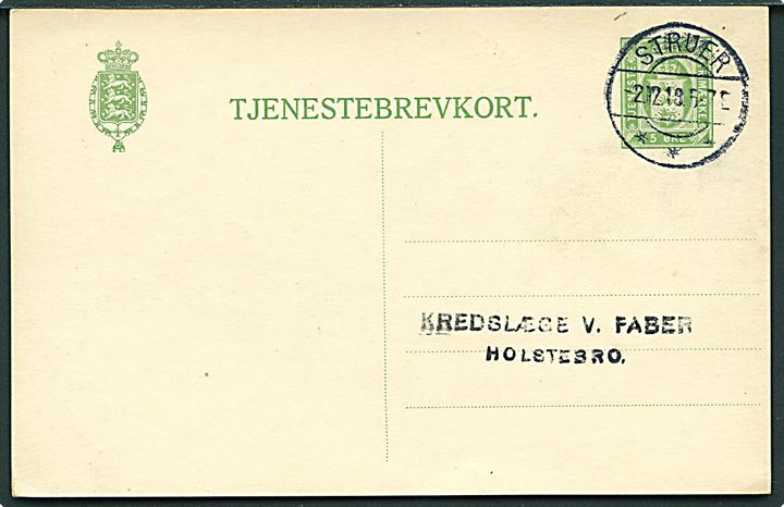 5 øre Tjenestebrevkort stemplet Struer d. 2.12.1918 til Holstebro.