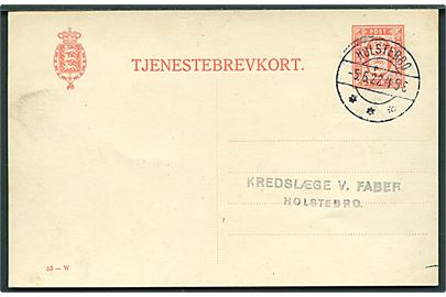 10 øre Tjenestebrevkort (fabr. 53-W) sendt lokalt i Holstebro d. 5.6.1922.