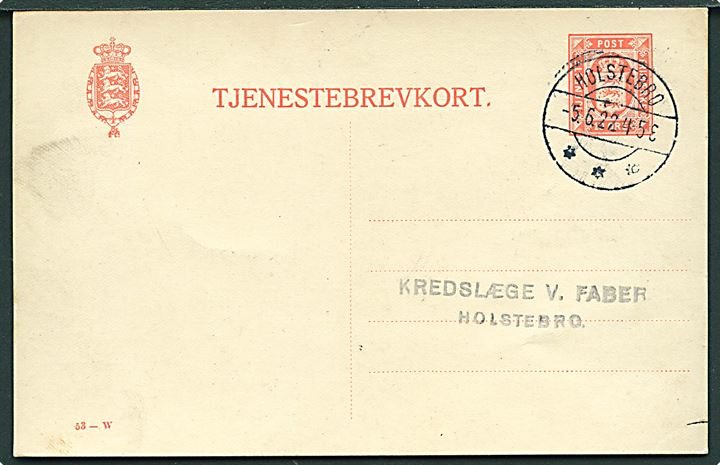 10 øre Tjenestebrevkort (fabr. 53-W) sendt lokalt i Holstebro d. 5.6.1922.