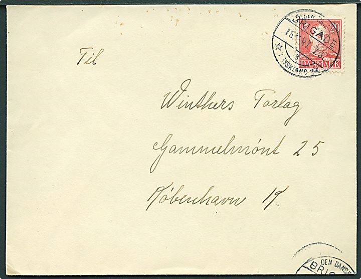 20 øre Chr. X på brev stemplet Den danske Brigade / 3 / * i Tyskland * d. 16.12.1947 til København. Sendt fra forlægningen i Aurich.
