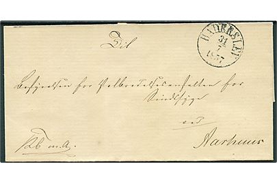 1857. Ufrankeret tjenestebrev med antiqua Haderslev d. 31.7.1857 til Bestyrelsen for Helbredelsesanstalten for Sindssyge i Aarhuus.