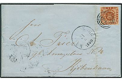 4 sk. 1858 udg. på brev annulleret med nr.stempel 32 og sidestemplet Kallundborg d. 26.1.860 til Kjøbenhavn.