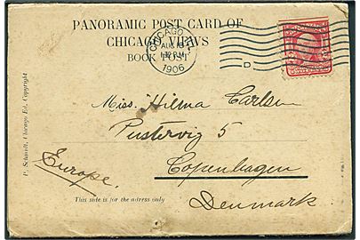 2 cents Washington på fotohæfte sendt som tryksag fra Chicago d. 18.8.1906 til København, Danmark.
