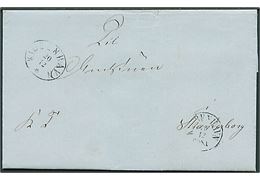 1863. Ufrankeret tjenestebrev fra Finansministeriet med antiqua Kjøbenhavn d. 19.12.1863 og overnatningsstempel Kiøbenhavn d. 20.12.1863 til Skanderborg. 