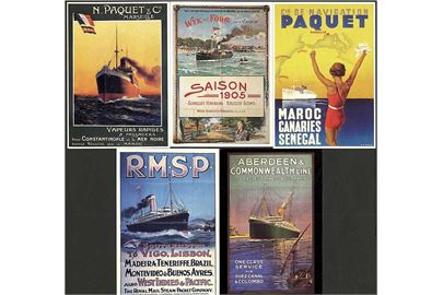 5 skibspostkort med bl.a. Aragon