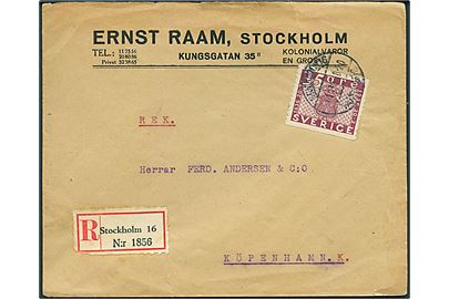 35 öre Postjubilæum single på anbefalet brev fra Stockholm d. 6.11.1936 til København, Danmark.