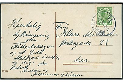 5 øre Chr. X på loaklt brevkort annulleret med brotype IIIb Middelfart B. d. 13.12.1918.