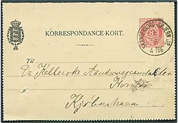 8 øre helsags korrespondancekort dateret Funder St. annulleret med lapidar bureaustempel Skanderborg - Skjern JB. d. 6.6.1895 til Kjøbenhavn.