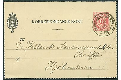 8 øre helsags korrespondancekort dateret Funder St. annulleret med lapidar bureaustempel Skanderborg - Skjern JB. d. 6.6.1895 til Kjøbenhavn.