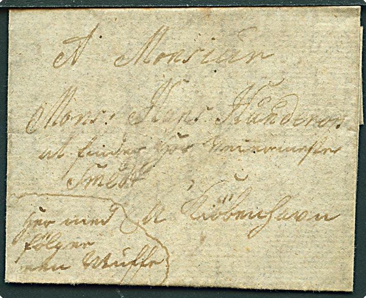 1768. Lille pakkefølgebrev med indhold dateret Odense d. 7.10.1768 til Kjøbenhavn. 