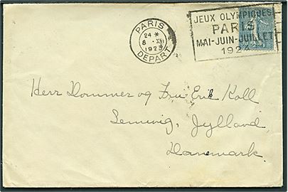 50 c. på brev annulleret med Olympiade stempel fra Paris d. 8.12.1923 til Lemvig, Danmark.