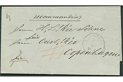 1857. Ufrankeret anbefalet francobrev med antiqua Neustadt d. 5.9.1857 til Kjøbenhavn. Påskrevet NB..