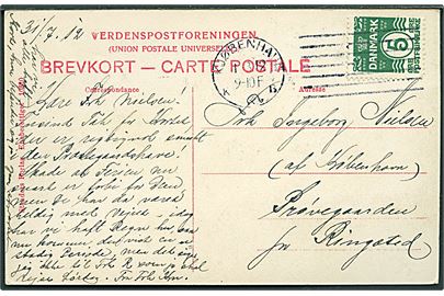 5 øre Bølgelinie på postkort fra København d. 31.7.1912 til Ringsted annulleret med Universal 1912 forsøgsstempel fra anden periode 30.7 til 31.8.1912. Kun 1 måned! Sjælden!