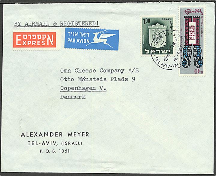 Israelsk £1.40 frankeret luftpost ekspresbrev fra Tel-Aviv d. 18.9.1967 til København. På bagsiden ank. stemplet brotype IId København PKP. d. 20.9. 1967. Stemplet kendes kun på ekspresbreve (14.9.-22.10.1967)