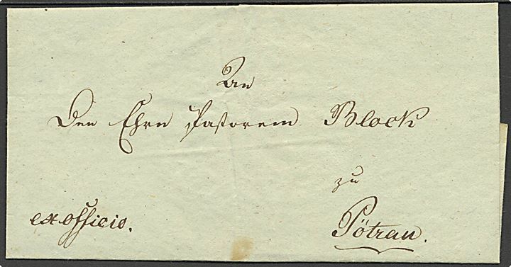 1811. Tjenestebrev påskrevet Ex. Officio fra Lauenburg til Pötrau. På bagsiden stort papirsegl fra Lauenburg.