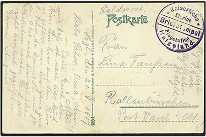 Søflyver-Station Helgoland. Tysk feltpostkort uden poststempel dateret d. 21.9.1917 til Rallenbüschen med tydeligt Briefstempel: Kaiserliche Marine / Flugstation Helgoland. 