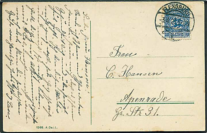 20 pfg. Fælles udg. på brevkort fra Flensburg d. 3.4.1920 til Apenrade.