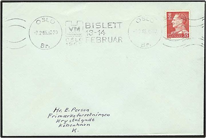 35 øre rød Fr. IX på brev sendt fra Oslo, Norge, d. 7.2.1955 til København.