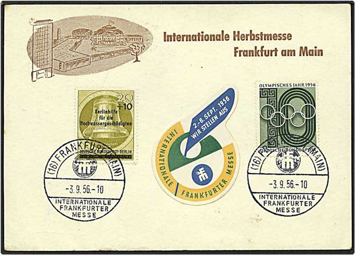 20+10 pfennig Berlin og 10 pfennig grøn på kort fra Frankfurt d. 3.9.1956.