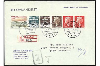 2 kr. flerfarvet Trans samt hæfte nr. 3 på Rec. brev fra Helsingør d. 6.5.1970 til Birkerød. Rammestempel med 2 samt anmeldelse stempel på bagsiden af kuverten.